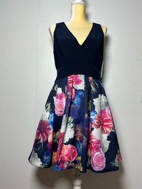 NWT XSCAPE Navy Floral A-Line Party Dress - Sz 12